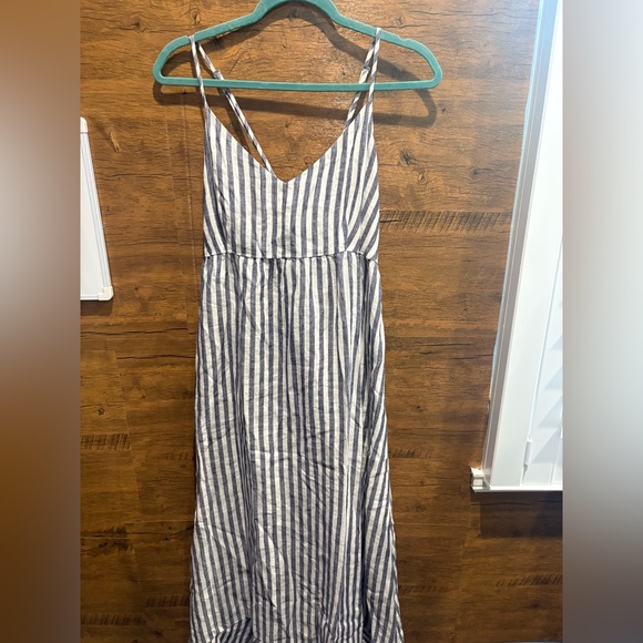 ANTIBES BLANC 100% Linen Sleeveless Stripe Maxi Dress - Picture 2 of 8